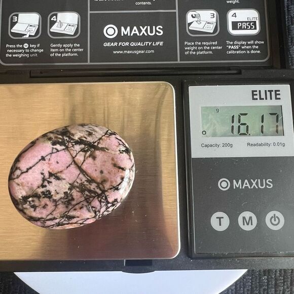 Oval Rhodonite Crystal Worry Stone / Mini Bowl / Ring Holder (#3) - Picture 9 of 10